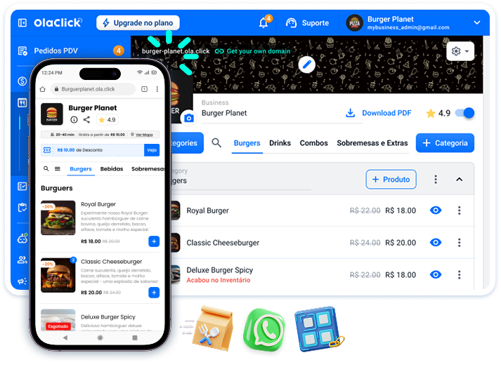 Cardápio web da OlaClick em computador e celular