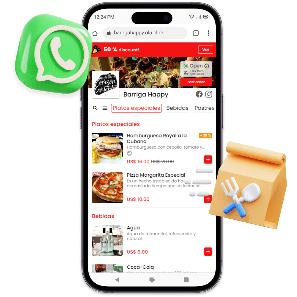 Menú digital OlaClick con WhatsApp