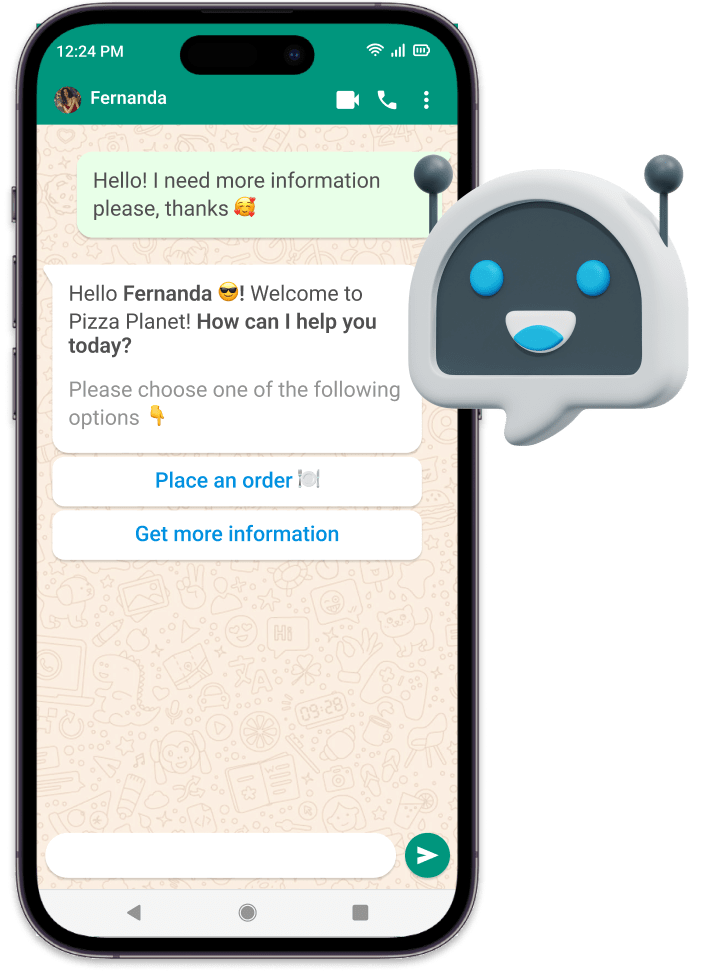 Mensagens de resposta automáticas do chatbot para WhatsApp da OlaClick