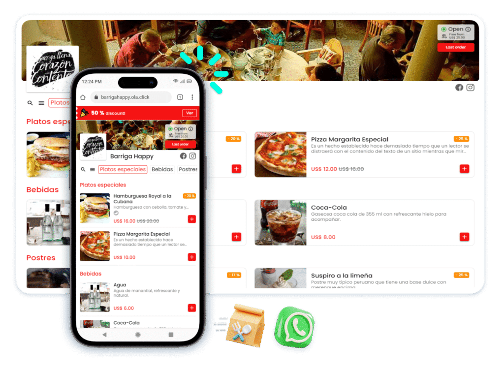 Écran de bureau et mobile de la page de produit du menu numérique Olaclick