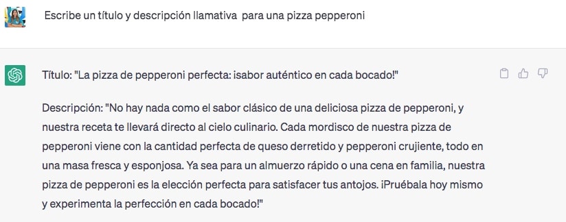 ejemplo de descripción para pizza
